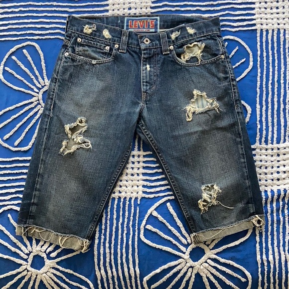 Leviโs 511 Skinny distressed medium wash Capri Denim Mid RiseJeans unisex 32x32 - Picture 9 of 10